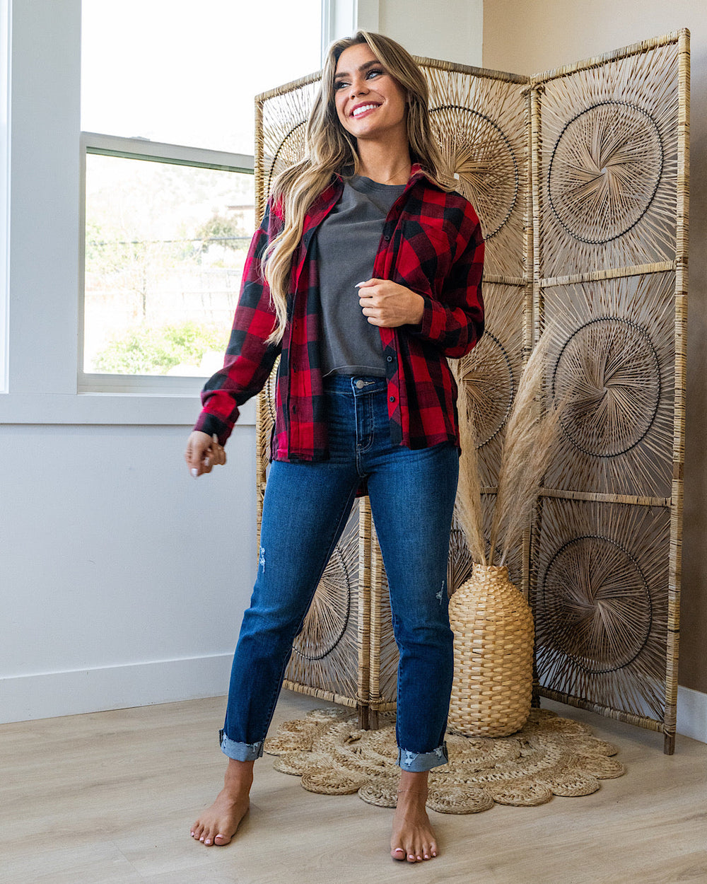 NEW! Devri Plaid Flannel Top - Cherry Be Cool