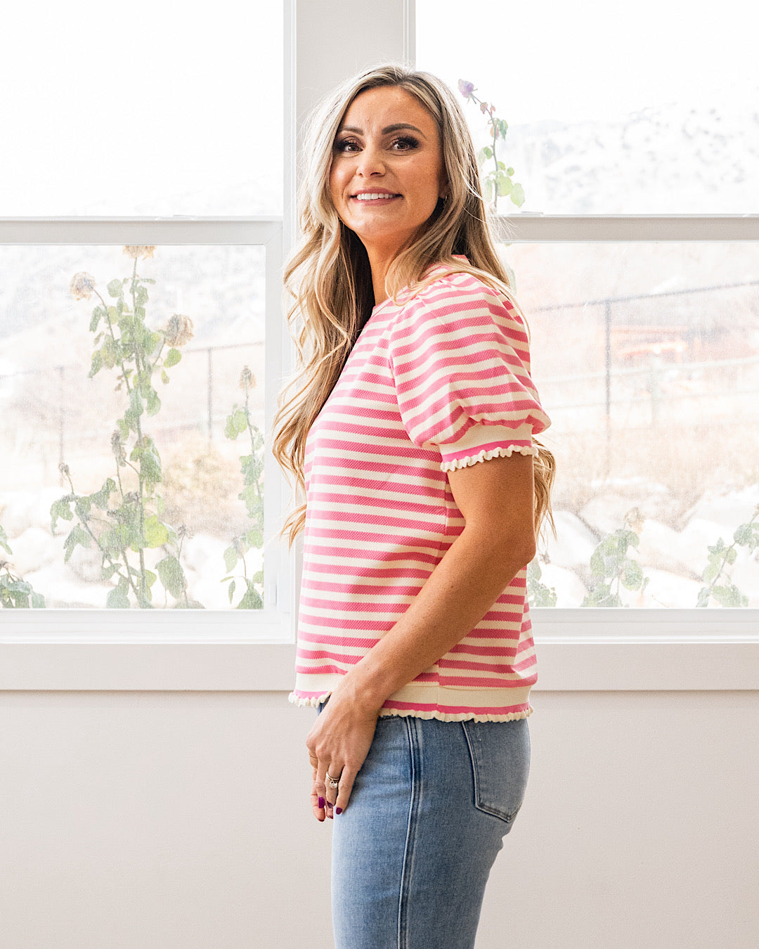 NEW! Esther Ruffle Puff Sleeve Top - Pink