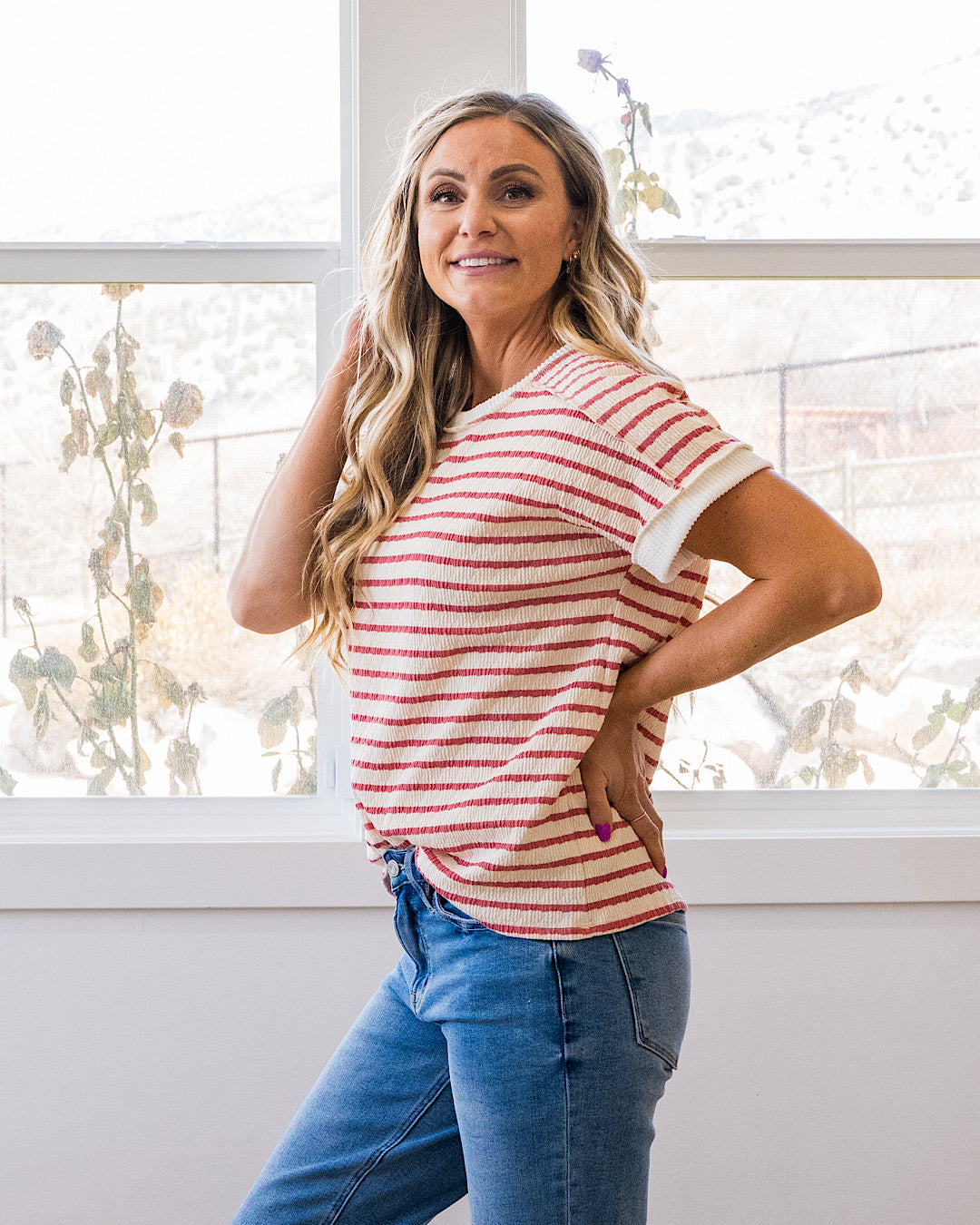 NEW! Devri Textured Striped Top - Mauve