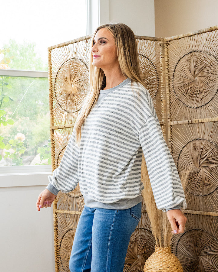 NEW! Gianna Striped Drop Shoulder Top - Heather Gray Lovely Melody