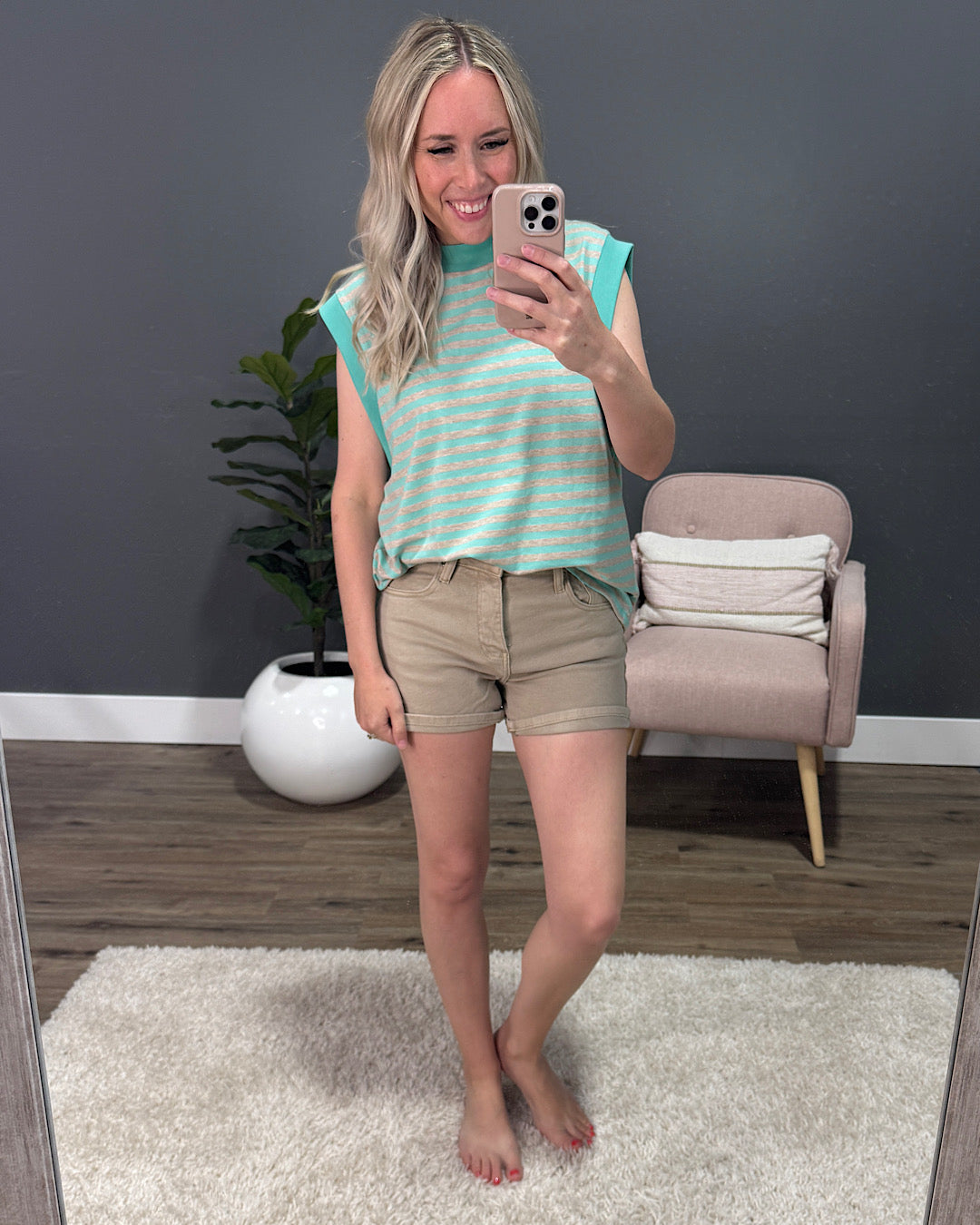 Joanna Striped Sleeveless Top - Mint Bibi