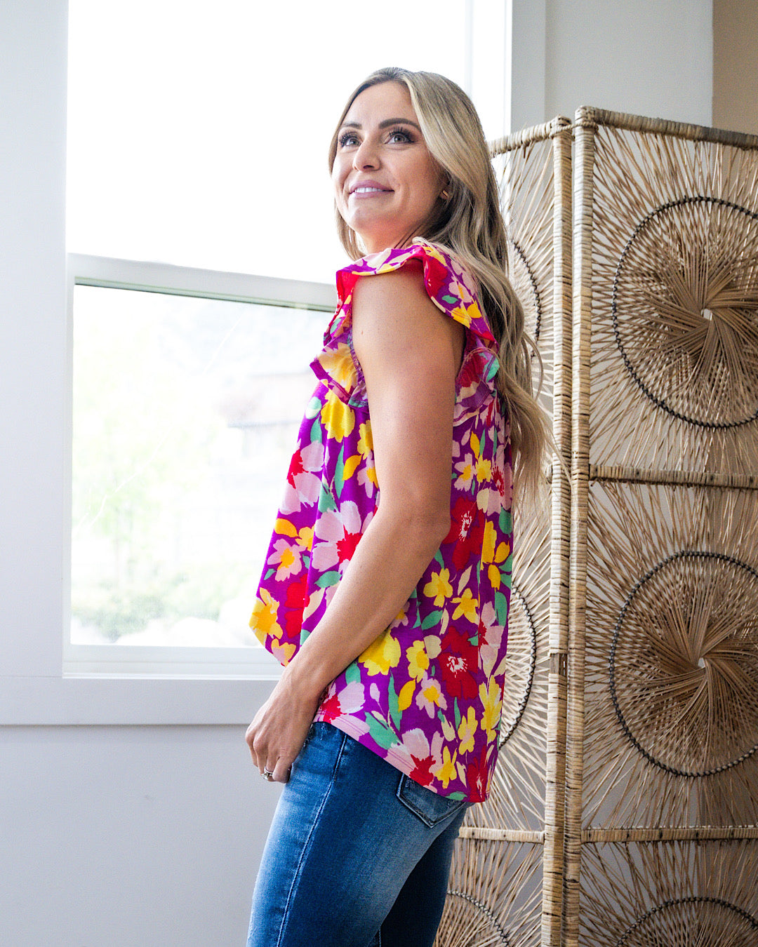 Kim Notched Neck Flutter Sleeve Top - Magenta Floral FINAL SALE  Dear Scarlett   