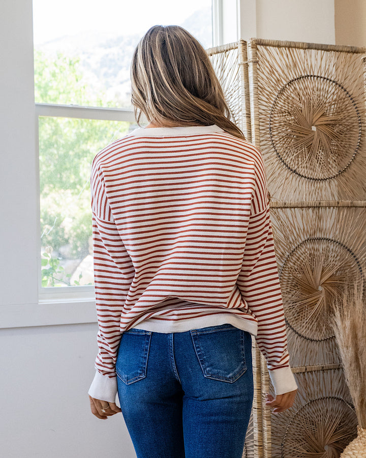 NEW! Believe It Striped Sweater - Copper Staccato