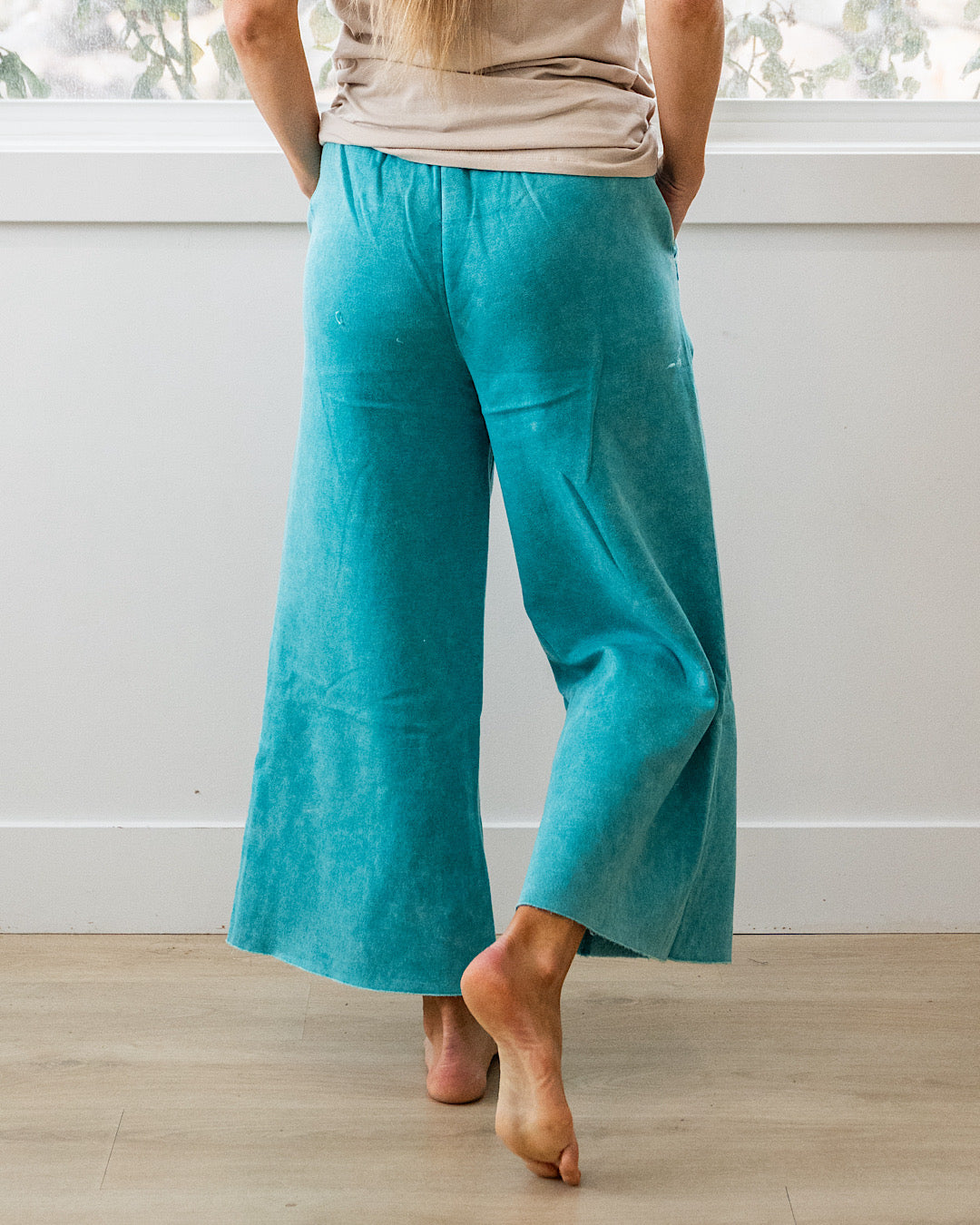 NEW! Cropped Wide Leg Comfy Pants - Light Teal Zenana