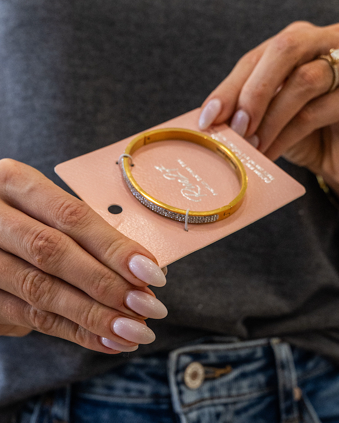 NEW! Crystal Paved Stainless Steel Bracelet - Gold Trendy Wholesale