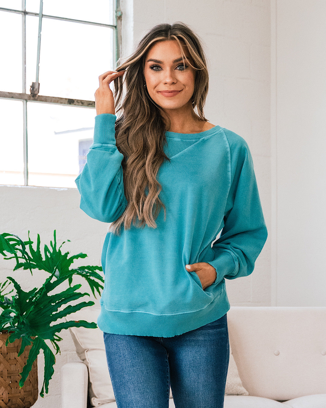 Girlfriend Crewneck Sweatshirt - Color Options Available! Zenana Light Teal