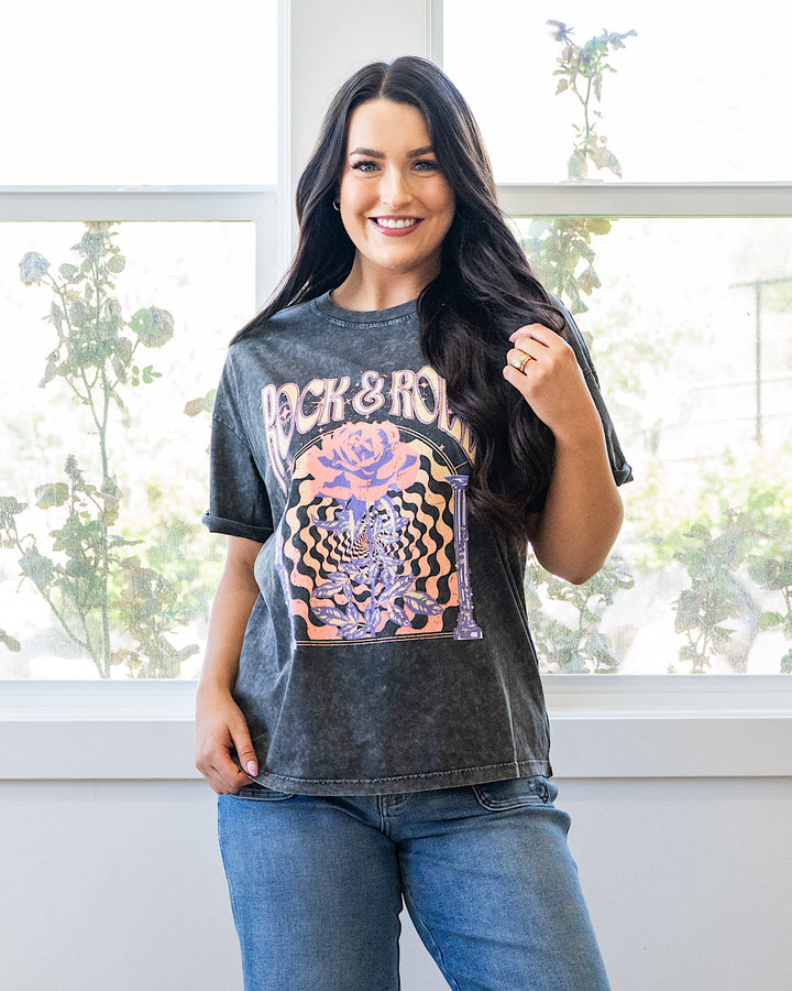 NEW! Rock & Roll Rose Black Mineral Wash Tee Zutter
