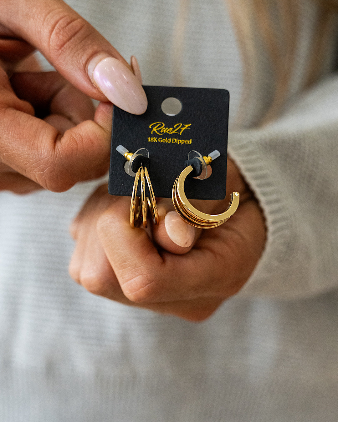 NEW! Gold Three Line Layered Half Hoop Earrings