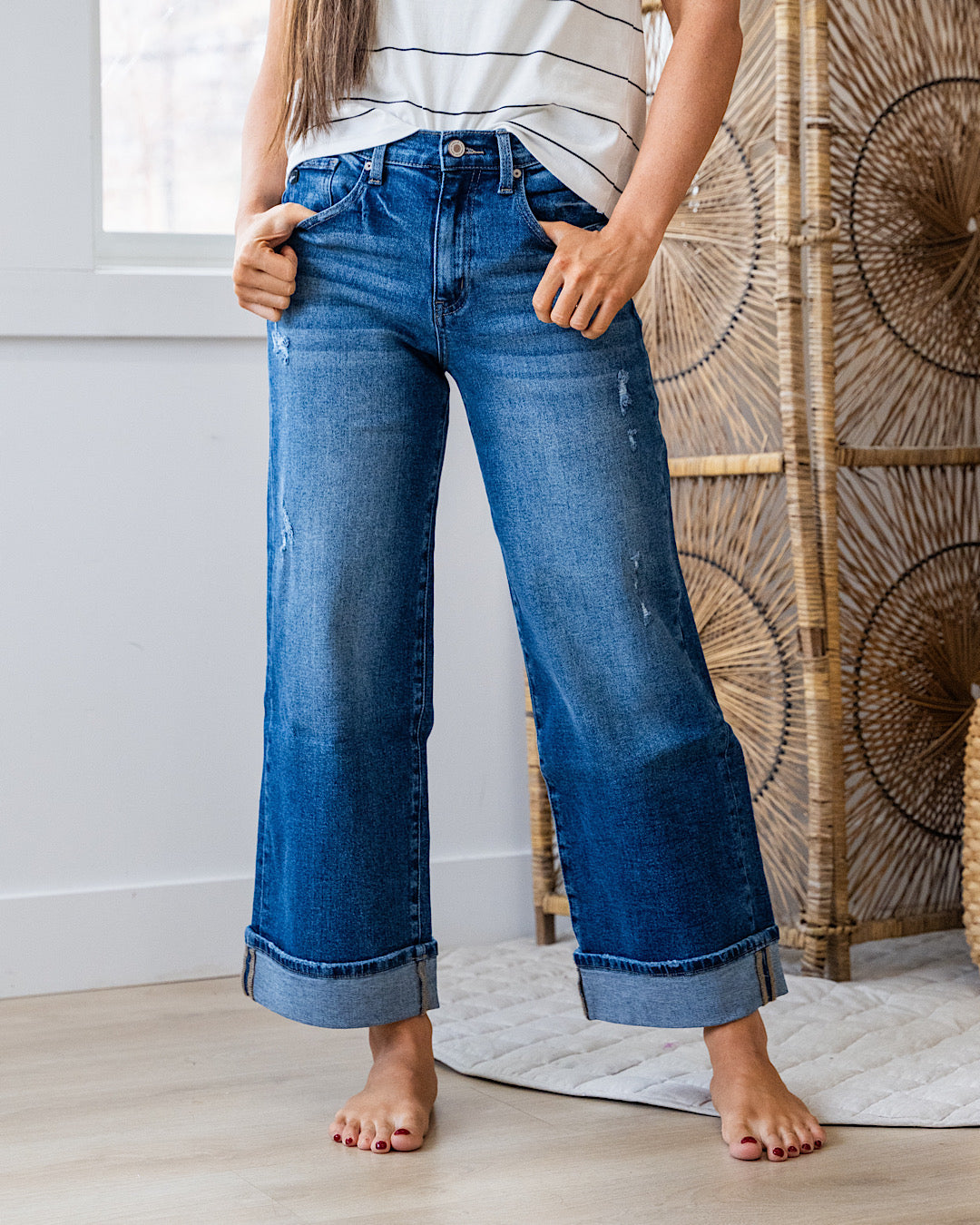 KanCan Jennifer Rolled Cuff Wide Leg Jeans KanCan