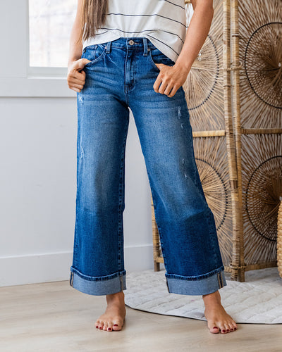 NEW! KanCan Jennifer Rolled Cuff Wide Leg Jeans KanCan