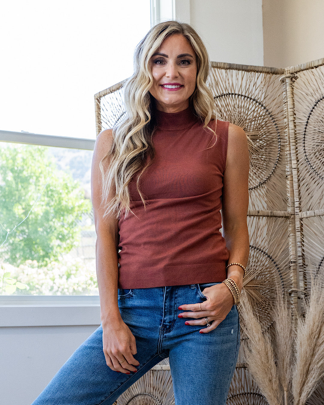 NEW! Lainey Mock Neck Sweater Tank Top - Marsala Be Cool