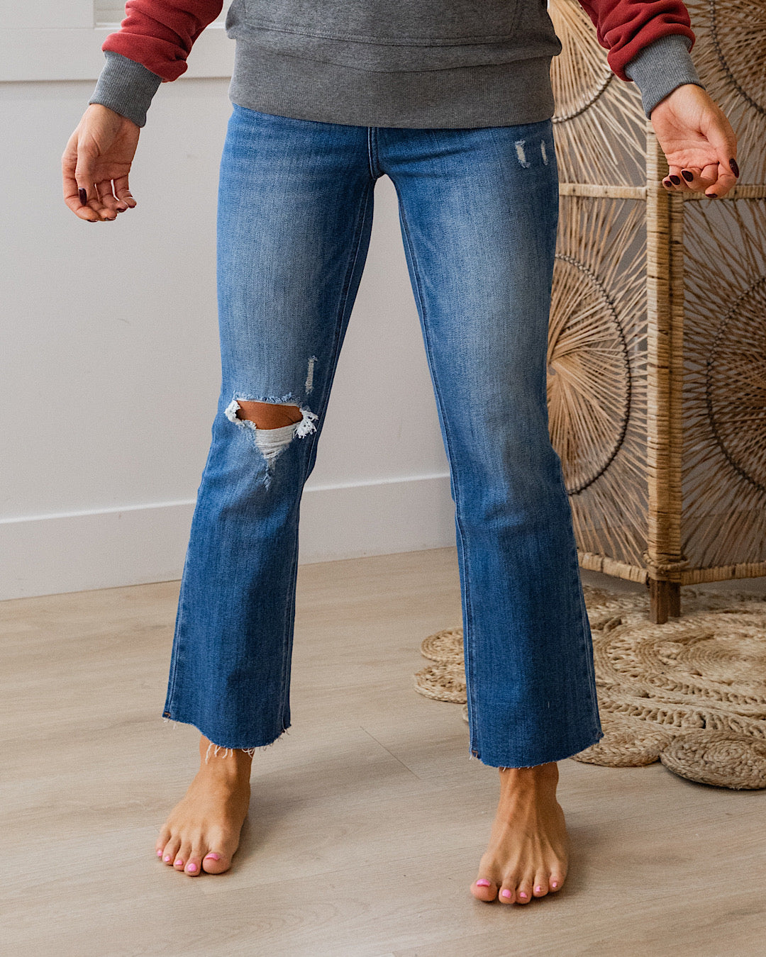 NEW! Lovervet Come Over Distressed Kick Flare Jeans  Vervet   