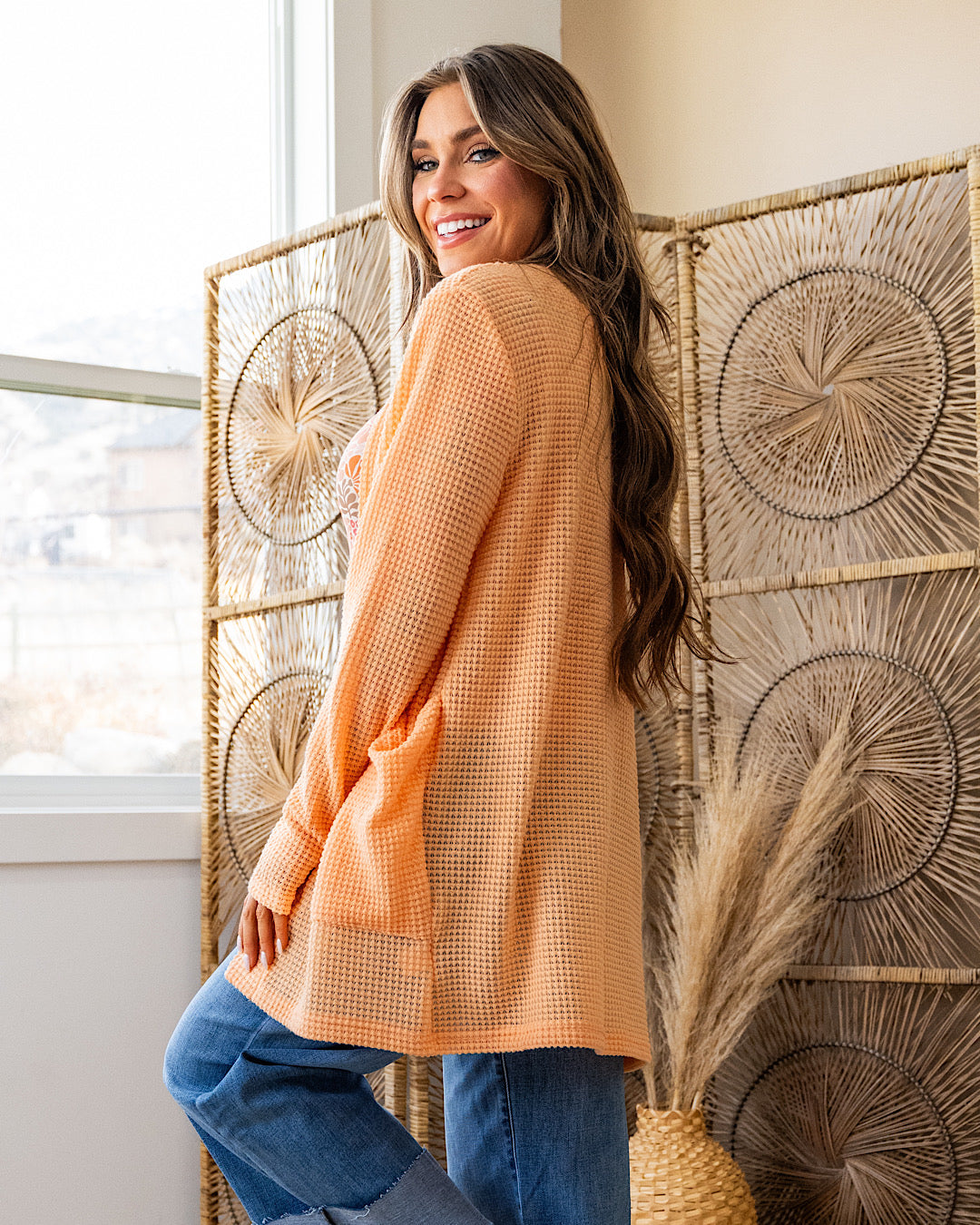 NEW! Bobbie Open Front Waffle Cardigan - Melon Blakeley