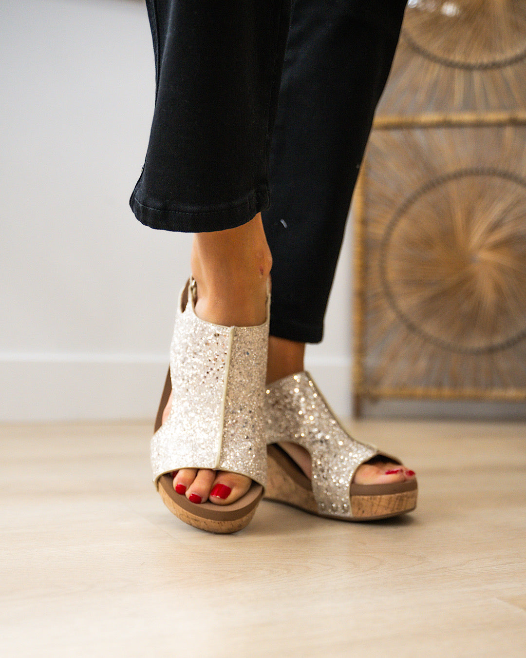 Corkys Carley Wedge Sandals - Gold Glitter FINAL SALE  Corkys Footwear   