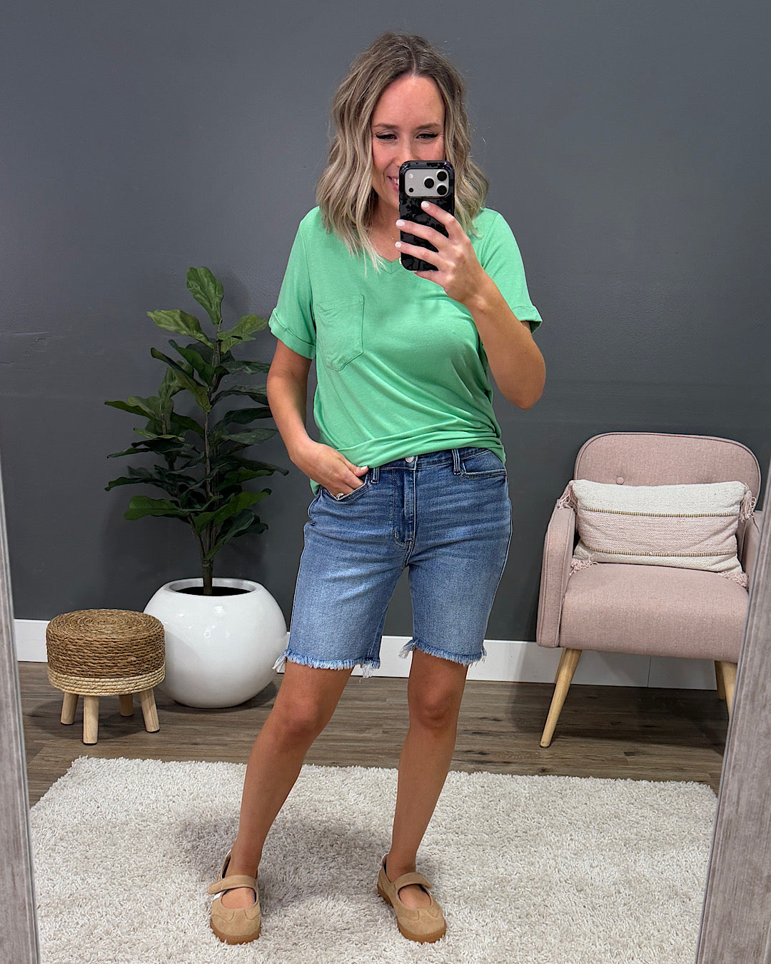 NEW! Judy Blue Britta Fray Hem Bermuda Shorts