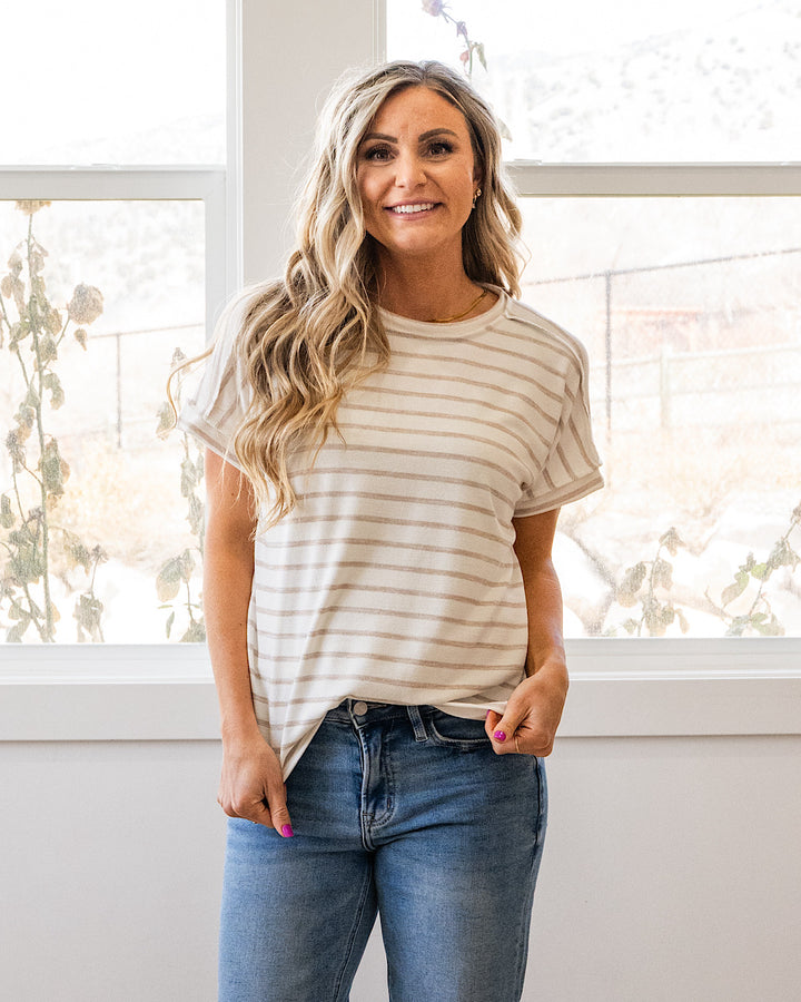 NEW! Madison Striped Top - Mocha