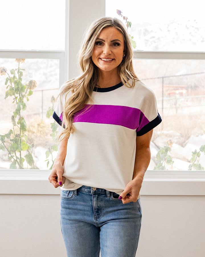 NEW! Harper Color Block Top - Ivory, Magenta & Navy