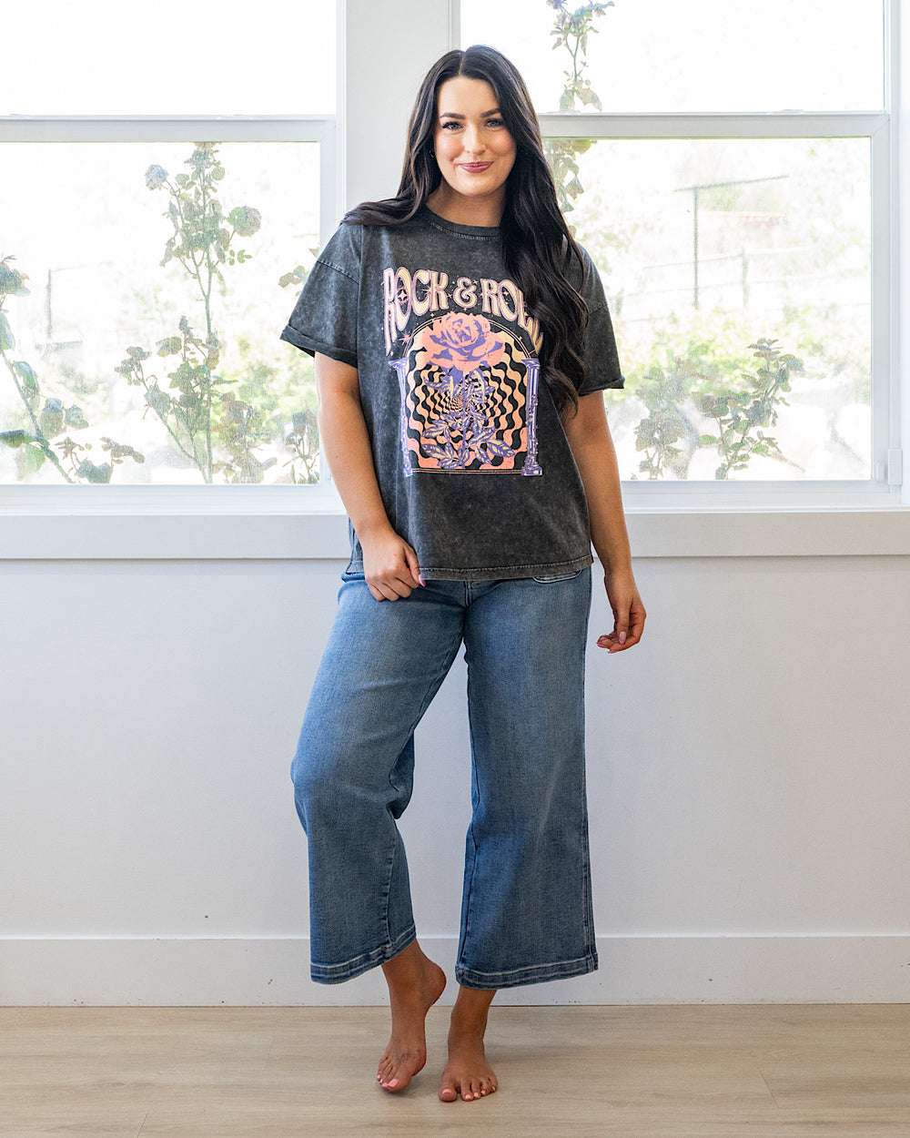 NEW! Rock & Roll Rose Black Mineral Wash Tee Zutter
