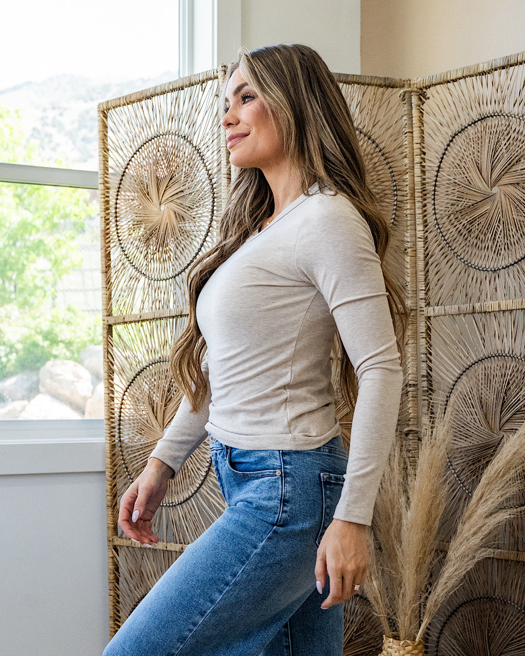 NEW! Elle Long Sleeve Knit Top - Oatmeal Be Cool