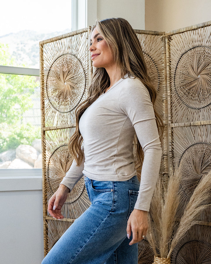 NEW! Elle Long Sleeve Knit Top - Oatmeal Be Cool