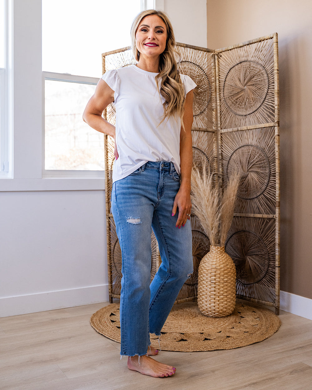 Demi Flutter Sleeve Top - White Staccato