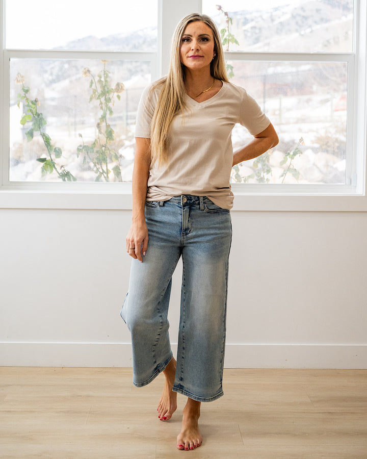 NEW! Favorite V Neck Top - Sand Beige Zenana