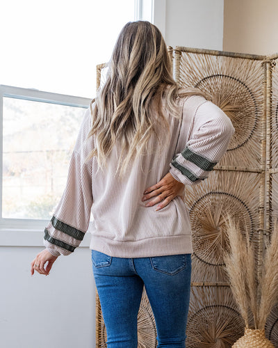 NEW! Vanessa Color Block Corded Varsity Stripe Top - Taupe Lovely Melody