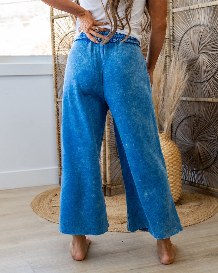 Cropped Wide Leg Comfy Pants - Classic Blue Zenana