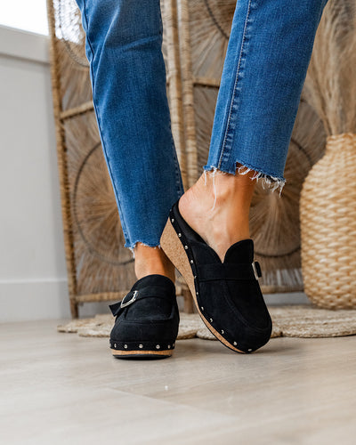 NEW! Corkys Just Precious Faux Suede Wedge Clogs - Black  Corkys Footwear   