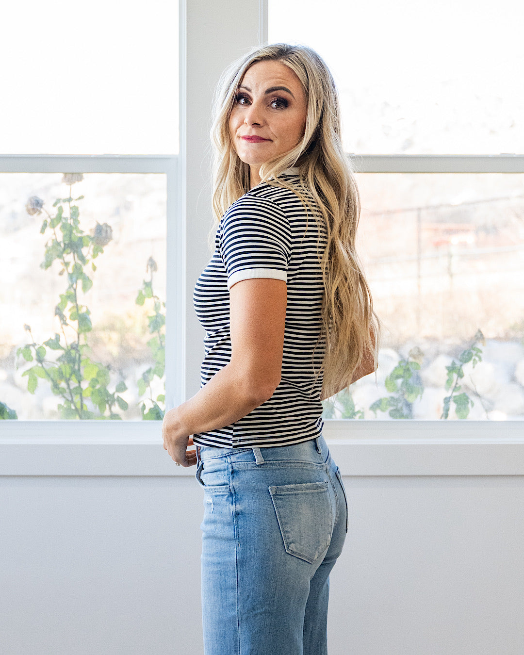 NEW! Sammy Striped Short Sleeve Sleeve Top - Black