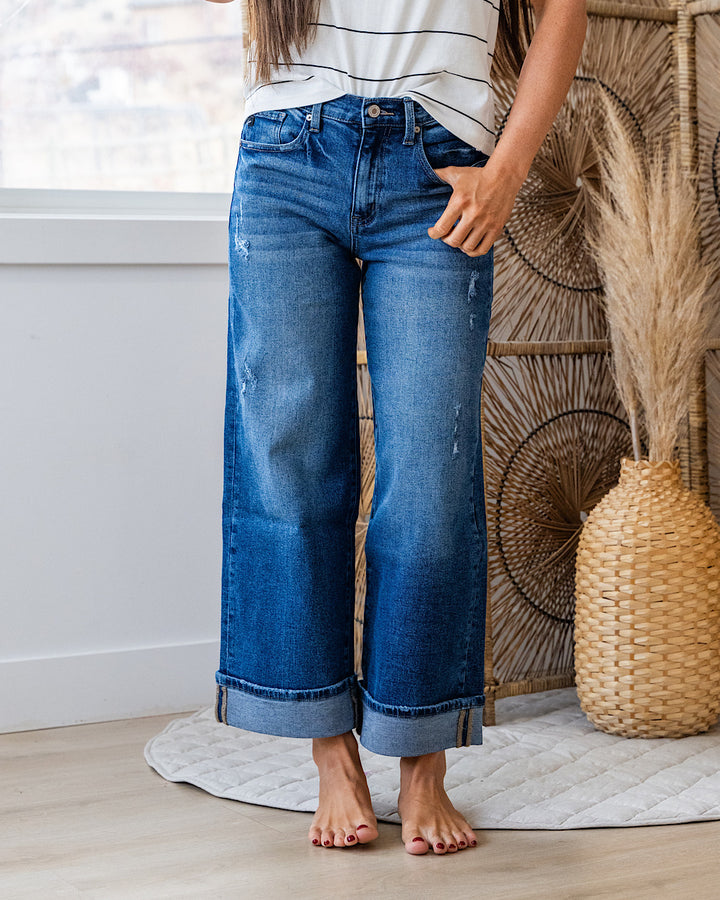 KanCan Jennifer Rolled Cuff Wide Leg Jeans KanCan