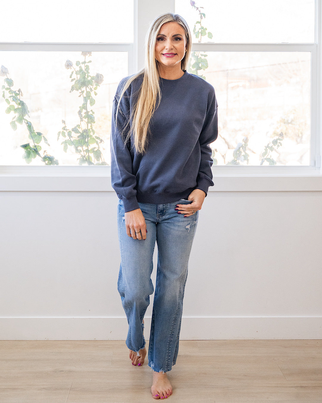 NEW! The Go To Fleece Crewneck Sweatshirt - Denim Blue Reflex