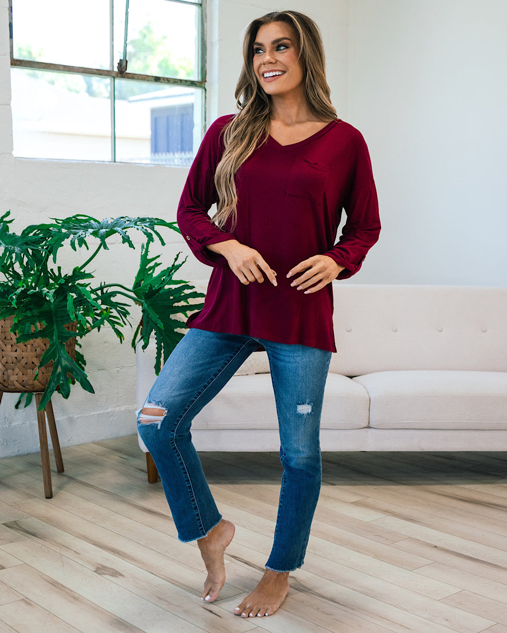 Bexley Burgundy Boyfriend 3/4 Sleeve Top FINAL SALE  Sew In Love   