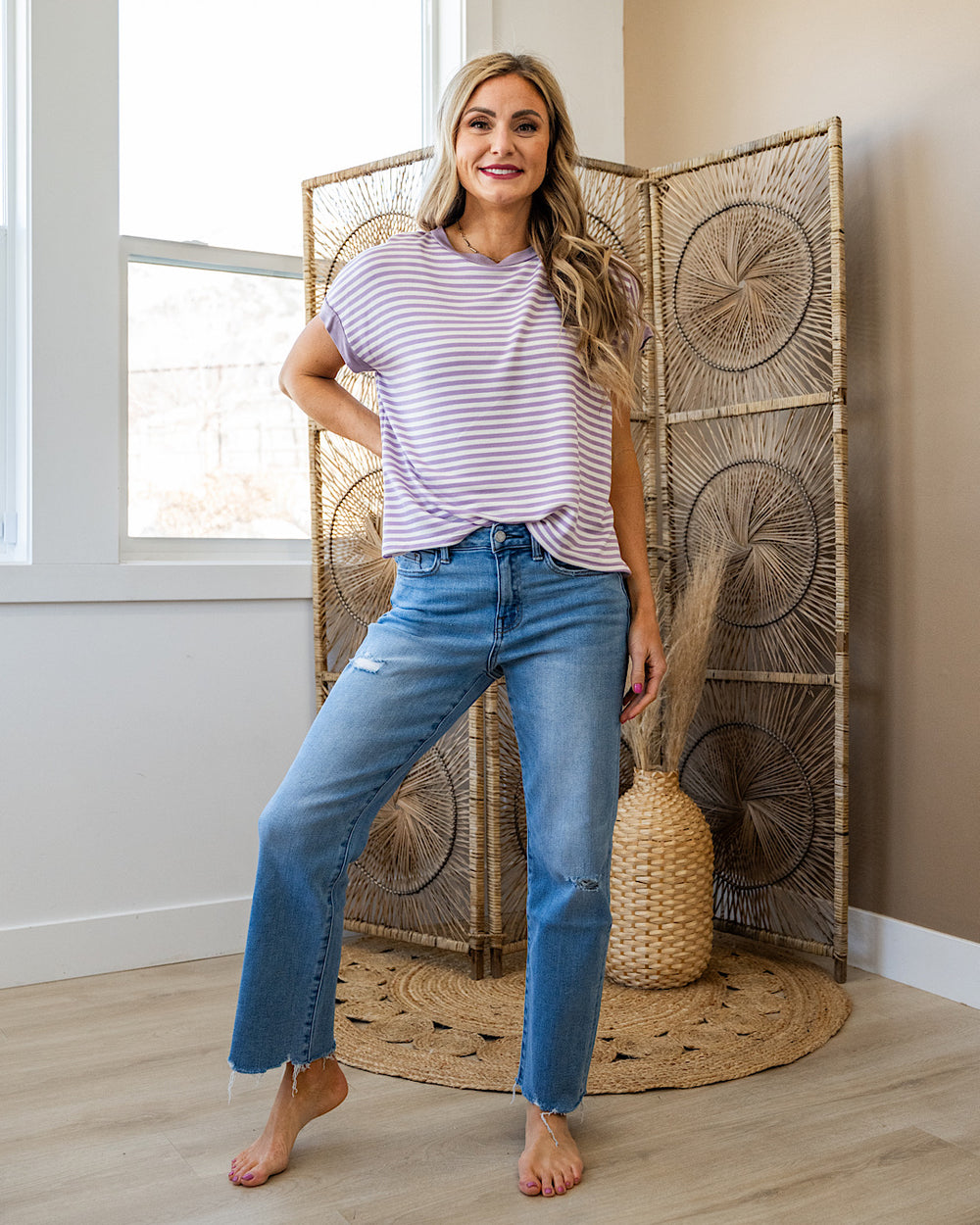 Carolina Striped Drop Shoulder Top - Lilac Lovely Melody