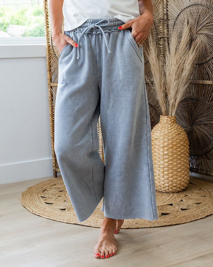Cropped Wide Leg Comfy Pants - Sleet Zenana