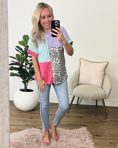 Daphne Leopard Corded Color Block Top - Lavender FINAL SALE  Lovely Melody   