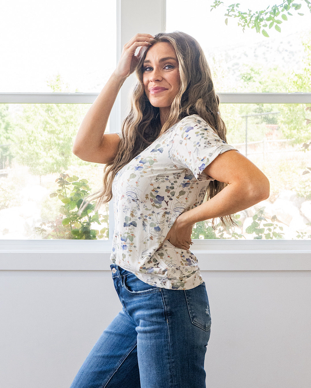 NEW! Sophie V Neck Top - Olive Meadows