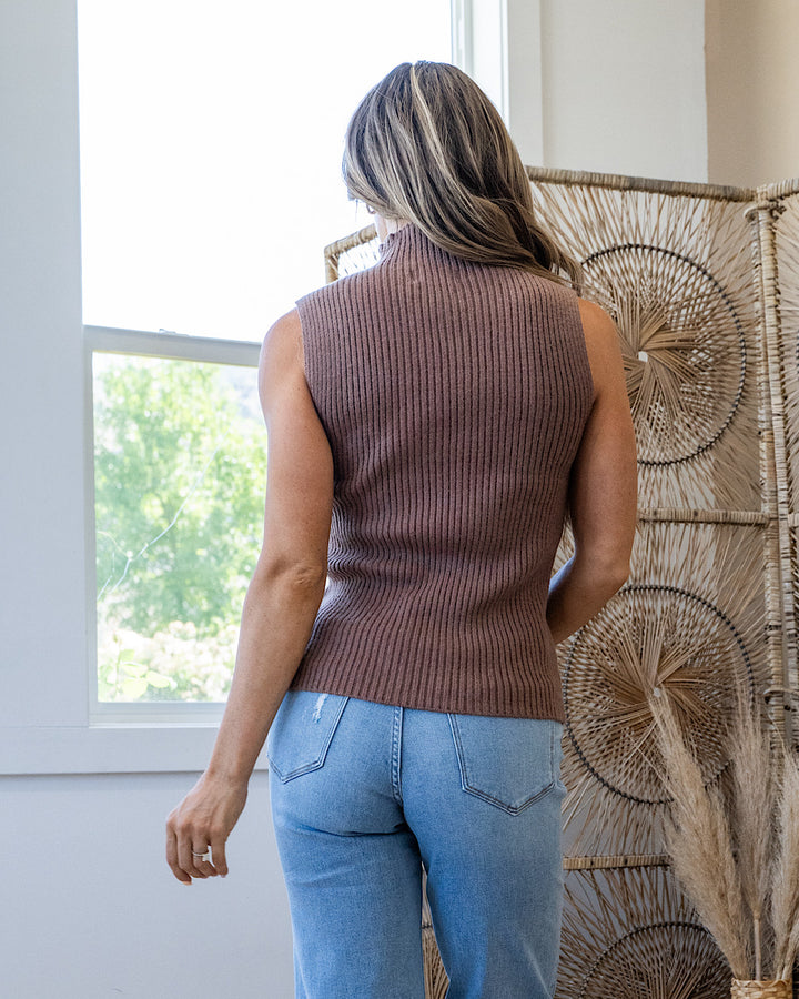 NEW! Rise Up Sleeveless Mock Neck Sweater Top - Chocolate Be Cool