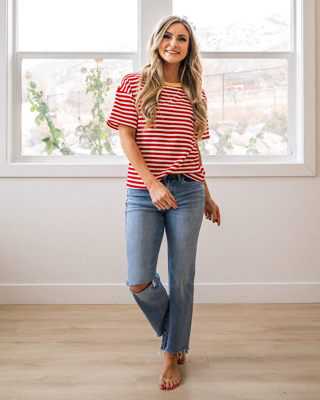 NEW! Ellie Contrast Striped Top - Red & Yellow