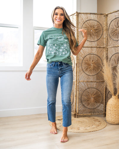 NEW! Sunshine and Floral Green Tee  Kissed Apparel   