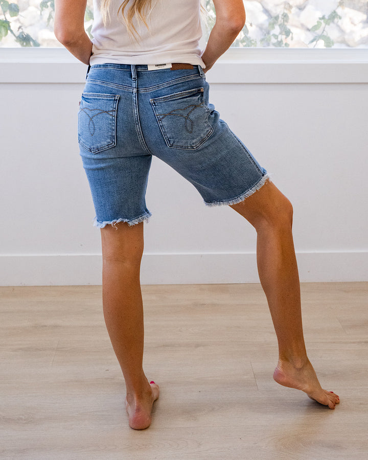 NEW! Judy Blue Britta Fray Hem Bermuda Shorts