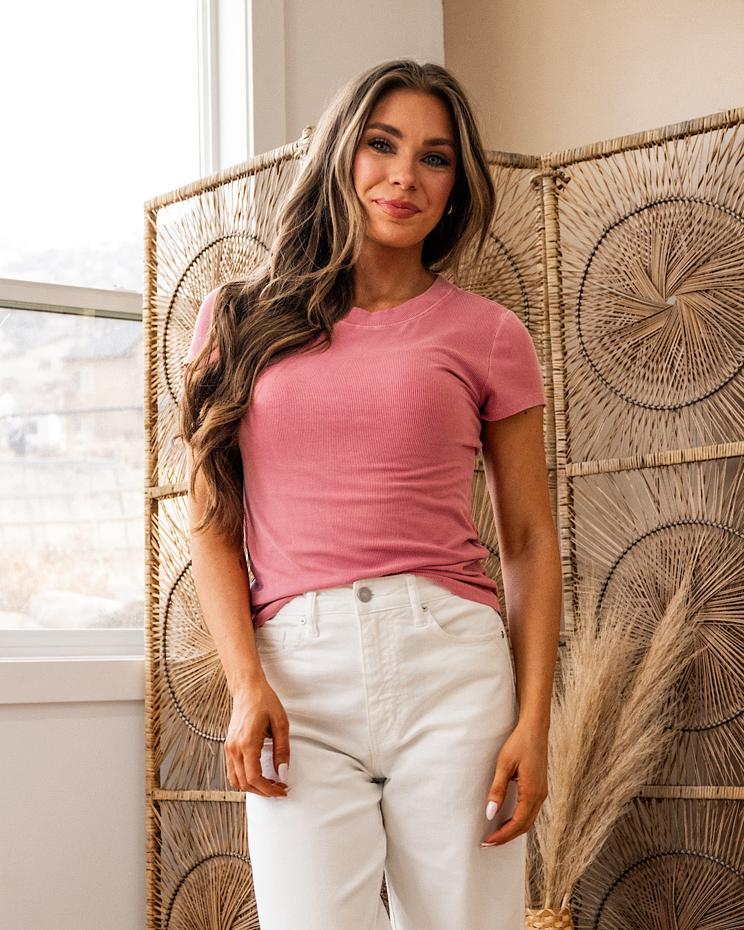 Cassidy Short Sleeve Ribbed Top - Coral Be Cool