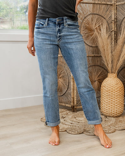 NEW! Judy Blue Evalina Roll Hem Boyfriend Jeans  Judy Blue   