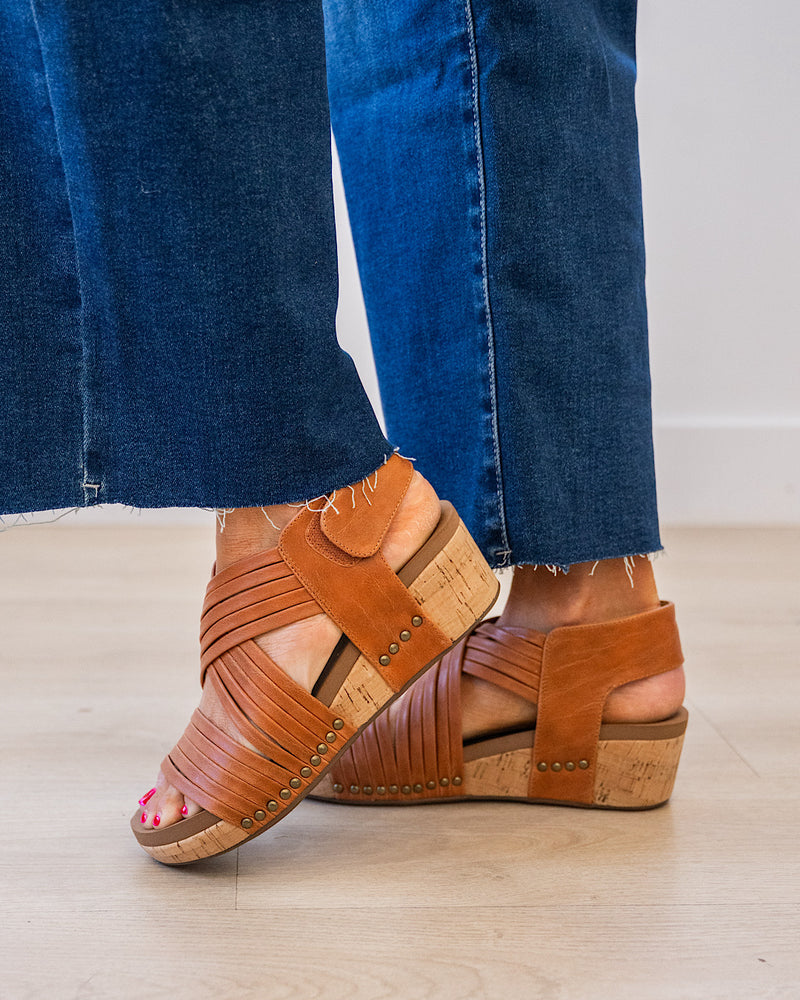 NEW! Corkys Good For You Wedge Sandals - Cognac