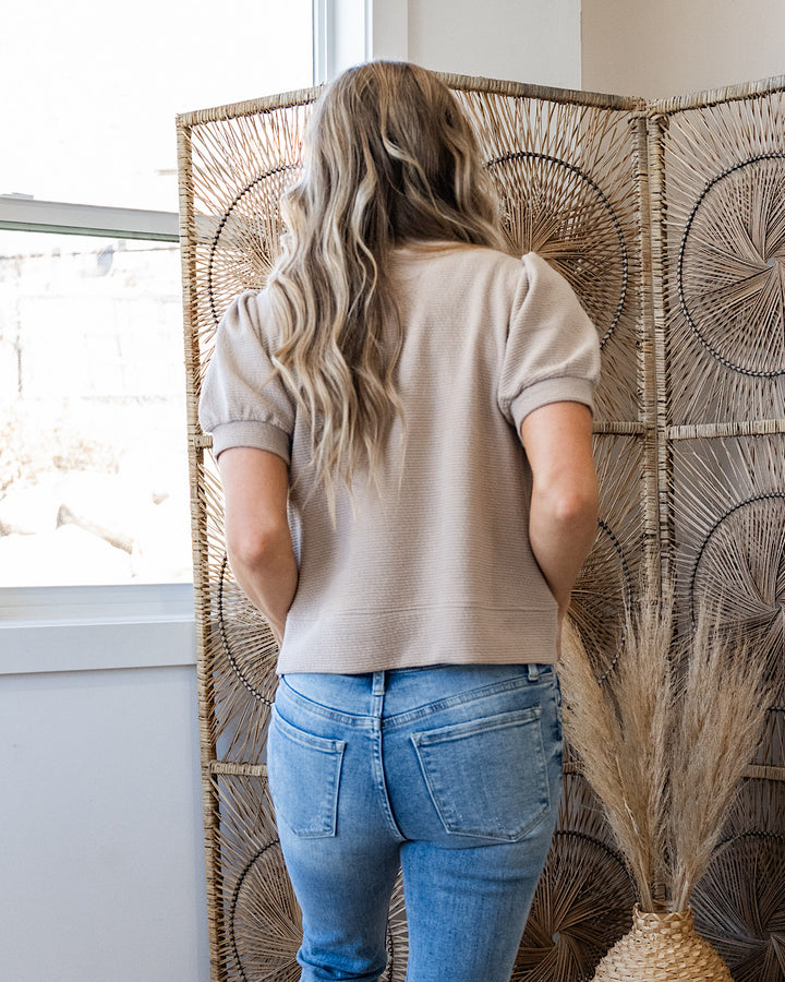 NEW! Be There Cloud Knit Puff Sleeve Top - Taupe Tres Bien