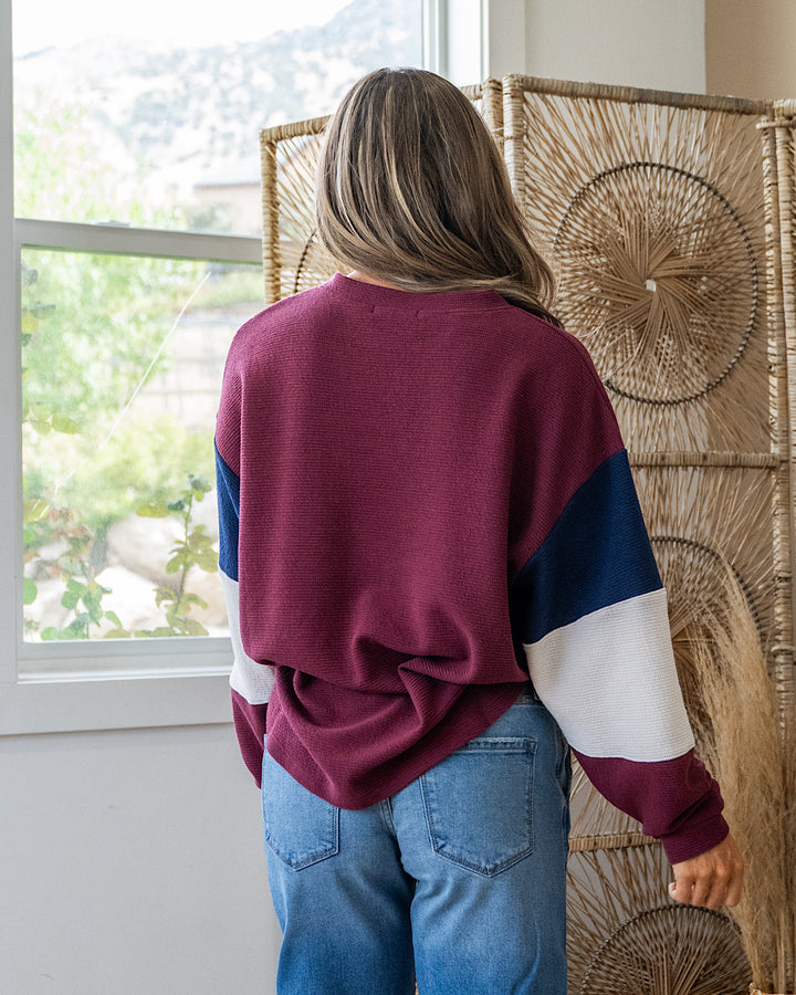 Molly Color Block Cloud Knit Top - Wine, Navy & Cream