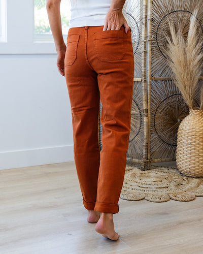 Judy Blue Double Cuff Jogger Jeans - Auburn Orange  Judy Blue   