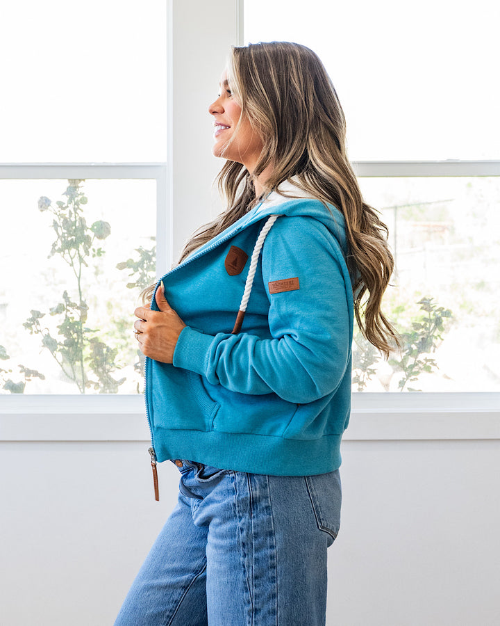 NEW! Wanakome Cropped Zip Up Hoodie - Lagoon Blue