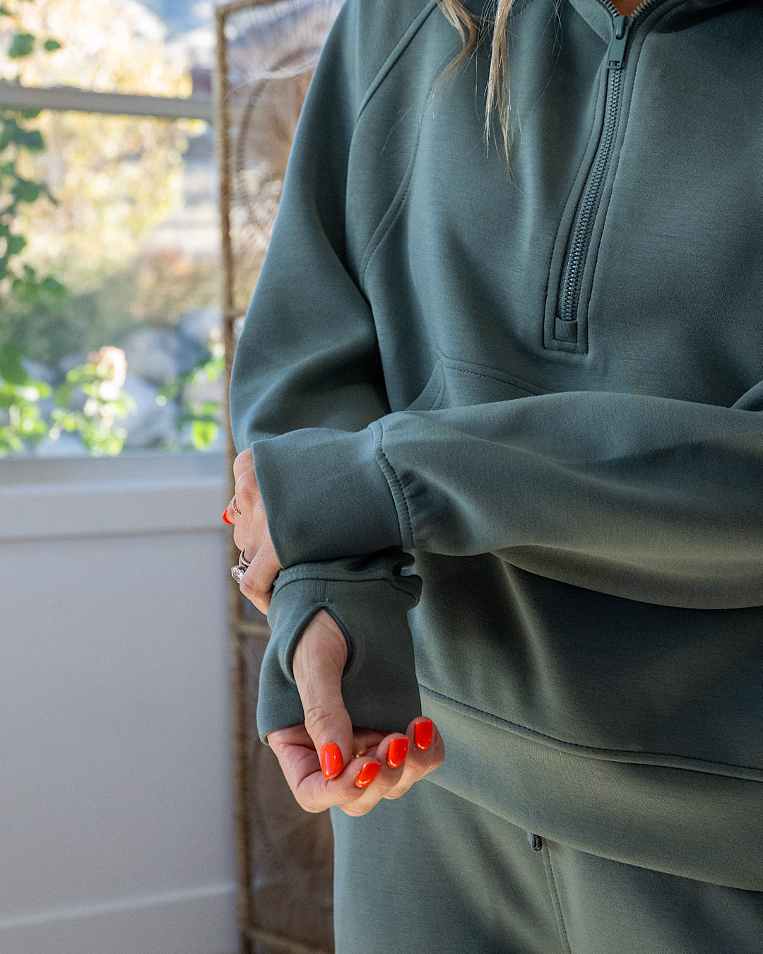 Rae Mode Buttery Soft Scuba Half Zip Hoodie - Sage Leaf