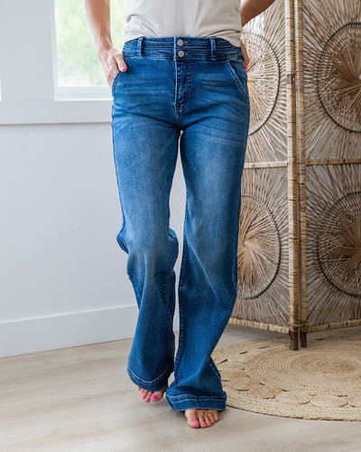 NEW! KanCan Marlene Double Button Flare Jeans  KanCan   